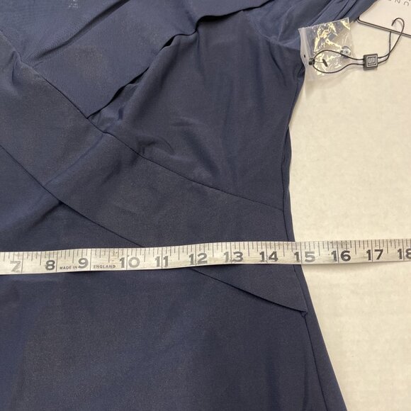 Laundry by Shelli Segal Dress 10 Blue Mesh Asymmetric Bodice Jersey Knit Midi - Picture 6 of 11